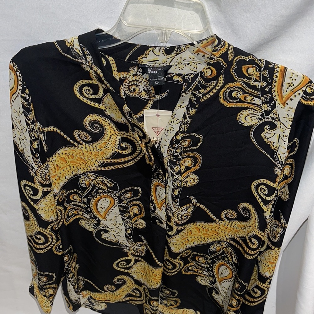 New Guess Marciano printed Gold long sleeves 0 XS - Picture 2 of 9